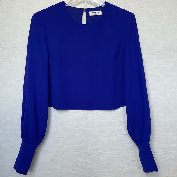 Aritzia Babaton Blouse Medium Blue Luxury Careerwear Long Sleeves Button Cuff XS - Picture 2 of 15